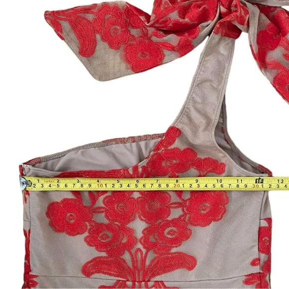 For love & Lemons Temecula Red Tan One Shoulder Mini Dress Embroidered Mesh XS - Picture 7 of 12